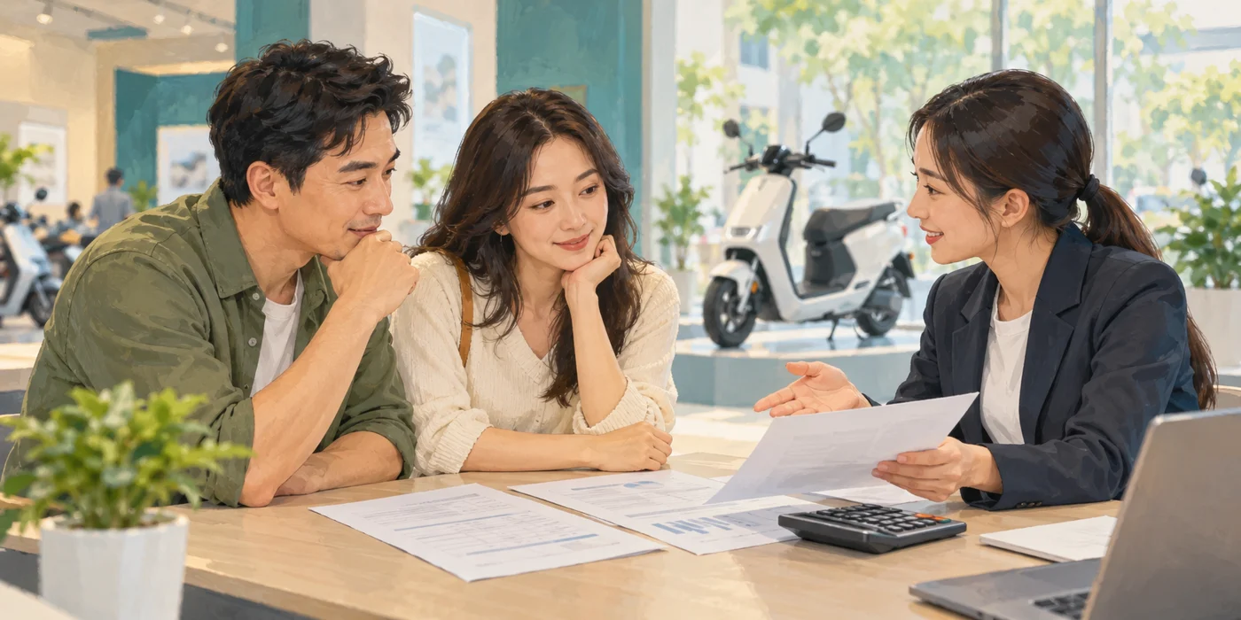 Minh họa AI khách hàng trao đổi lịch thanh toán với tư vấn viên tại showroom